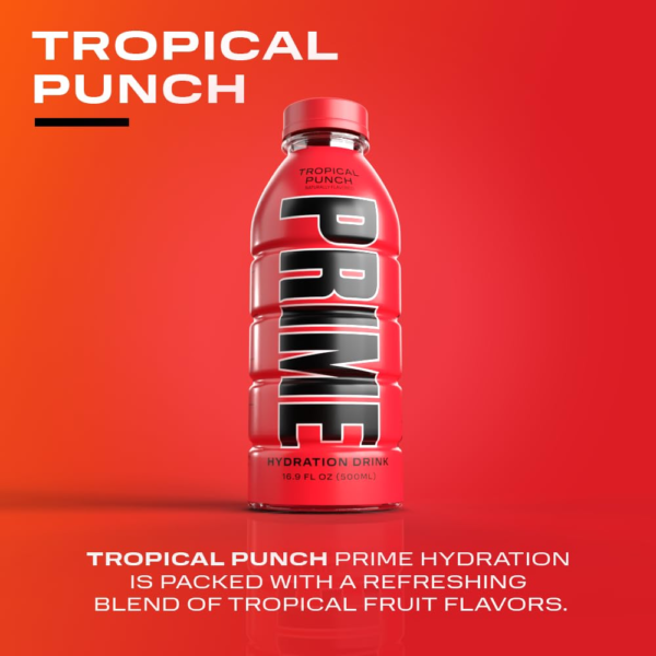 PRIME Hydration TROPICAL PUNCH | Sports Drinks | Electrolyte Enhanced for Ultimate Hydration | 250mg BCAAs | B Vitamins | Antioxidants | 2g Of Sugar | 16.9 Fluid Ounce | 12 Pack - Image 4