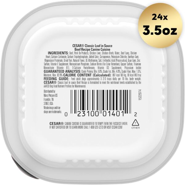 CESAR Wet Dog Food Loaf in Sauce Beef Recipe, (24) 3.5 oz. Easy Peel Trays - Image 3