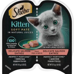 Sheba Perfect Portions Kitten Wet Cat Food Pate Salmon Entree, 2.6 oz. Twin-Pack Trays (24 Count, 48 Servings)
