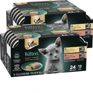Sheba Perfect Portions Kitten Wet Cat Food Pate Salmon Entree, 2.6 oz. Twin-Pack Trays (24 Count, 48 Servings)