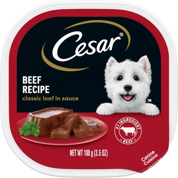 CESAR Wet Dog Food Loaf in Sauce Beef Recipe, (24) 3.5 oz. Easy Peel Trays - Image 2