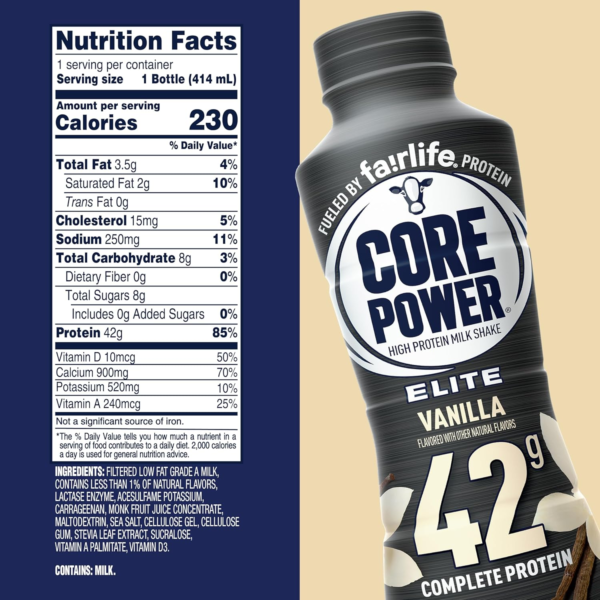 Core Power Elite High Protein Shake with 42g Protein by fairlife Milk, Vanilla, 14 fl oz - Image 2