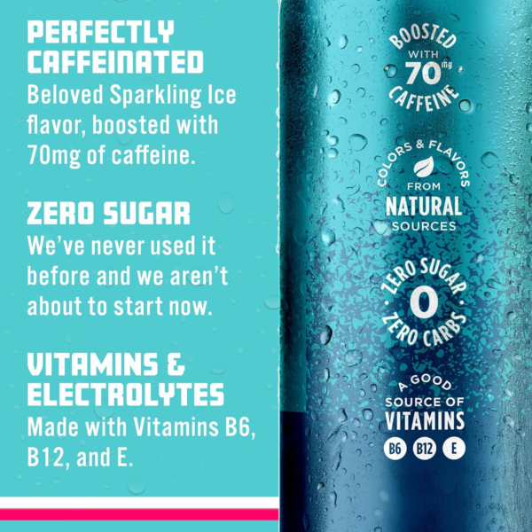 Sparkling Ice® +Caffeine Naturally Flavored Sparkling Water, Blue Raspberry 16 Fl Oz - Image 4