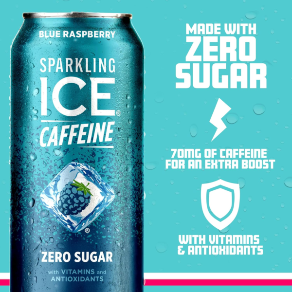 Sparkling Ice® +Caffeine Naturally Flavored Sparkling Water, Blue Raspberry 16 Fl Oz - Image 3