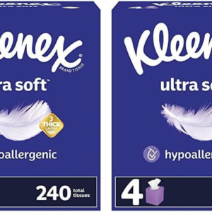 Ultra Soft Facial Tissues, 4 Cube Boxes, 60 Tissues per Box, 3-Ply (240 Total Tissues), Packaging May Vary (Pack of 2)