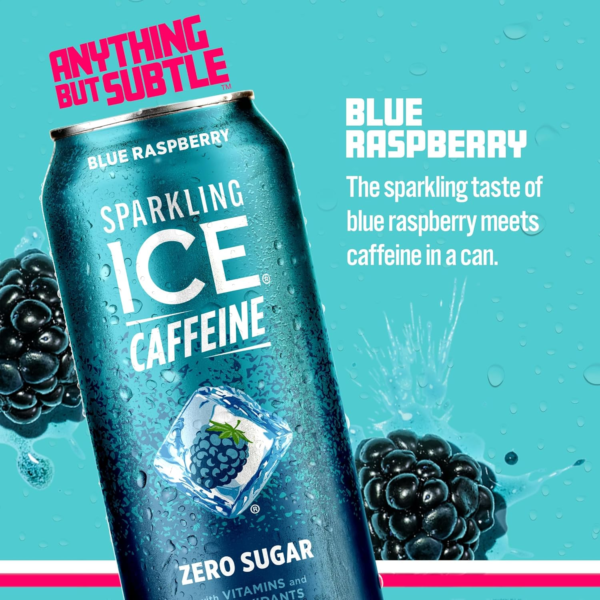 Sparkling Ice® +Caffeine Naturally Flavored Sparkling Water, Blue Raspberry 16 Fl Oz - Image 2
