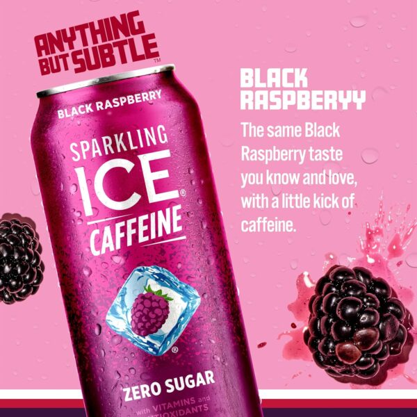 Sparkling Ice® +Caffeine Naturally Flavored Sparkling Water, Black Raspberry 16 Fl Oz - Image 3