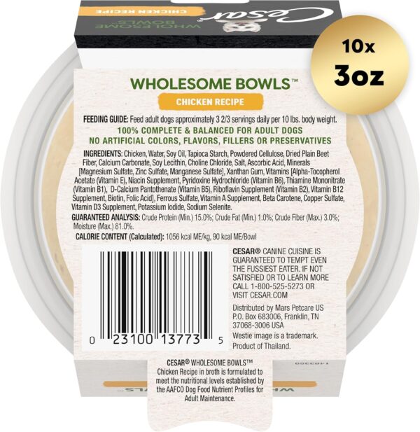 CESAR WHOLESOME BOWLS Adult Soft Wet Dog Food Chicken Recipe, 3 oz. Bowls - Image 3
