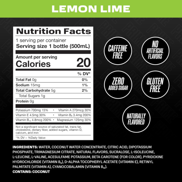 LEMON LIME | Sports Drinks | Electrolyte Enhanced for Ultimate Hydration | 250Mg Bcaas | B Vitamins | Antioxidants | 2G of Sugar | 16.9 Fluid Ounce | 12 Pack - Image 2