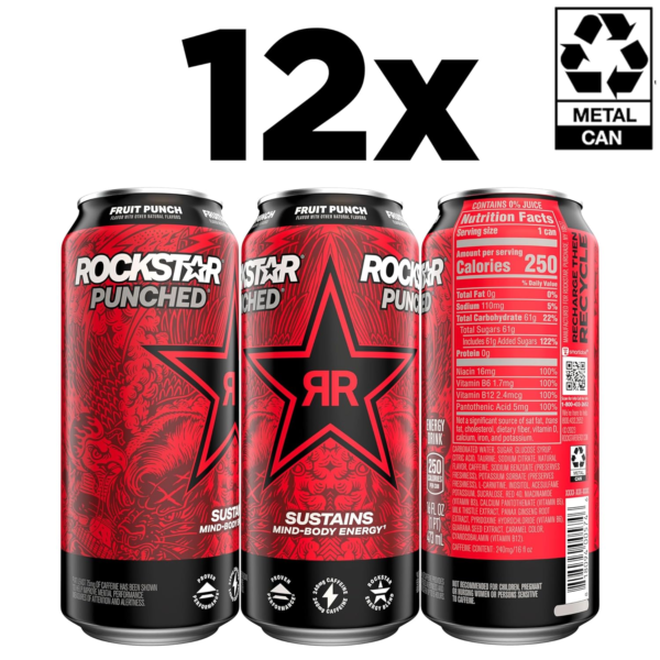 Rockstar Energy Drink Punched Fruit Punch, 16 fl oz, 1 Count Can - Image 2