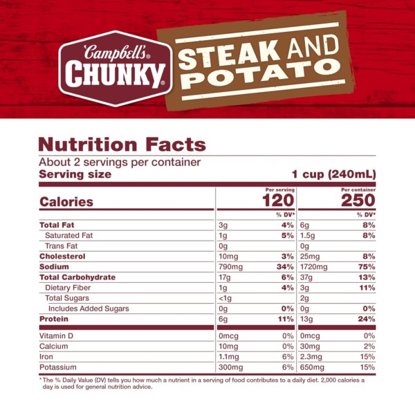 Campbell’S Chunky Soup, Steak and Potato Soup, 18.8 Ounce Can - Image 4