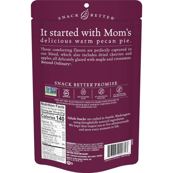 Maple Pecans Glazed Mix, 4 Oz Pouches (6 Packs) Dry-Roasted, Deluxe Mixed Nuts with Cherries, Apples, Maple, and Cinnamon - Non-Gmo, Kosher, and Certified Gluten-Free Snacks - Image 2