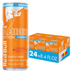 Amber Edition Sugar Free Energy Drink, Strawberry Apricot, with 80Mg Caffeine plus Taurine & B Vitamins, 8.4 Fl Oz, 6 Packs of 4 Cans (Pack of 24)