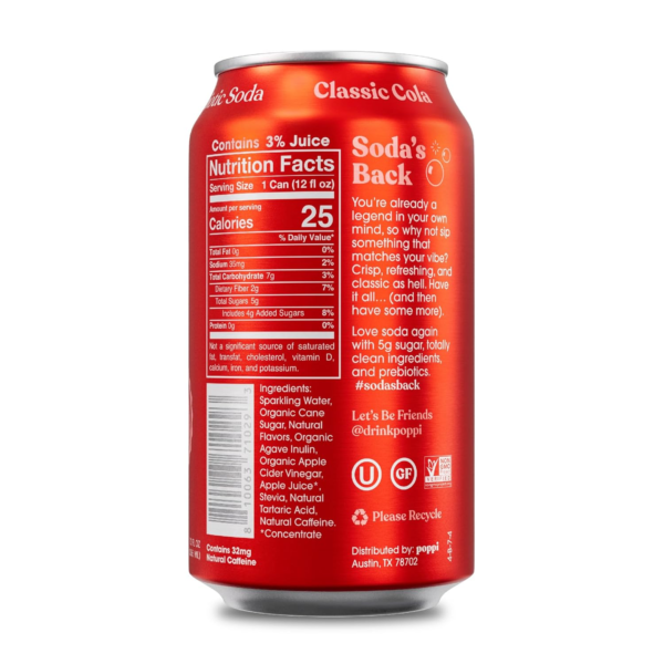 Sparkling Prebiotic Soda, Beverages W/Apple Cider Vinegar, Seltzer Water & Fruit Juice, Classic Cola, 12Oz (12 Pack) (Packaging May Vary) - Image 2